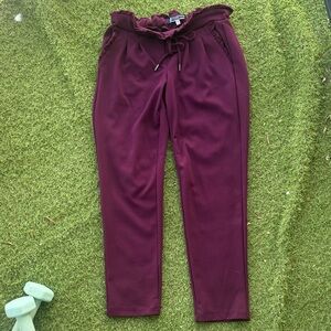 Boom Boom Jeans Women's Burgundy Joggers paper bag waist Cropped Pants